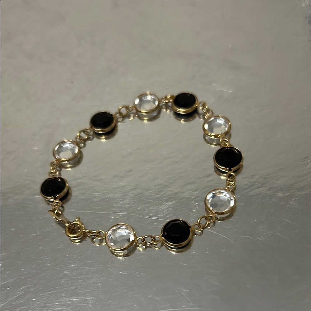 Gold Bracelet with Black and Clear Stones - Women Jewelry Bracelets